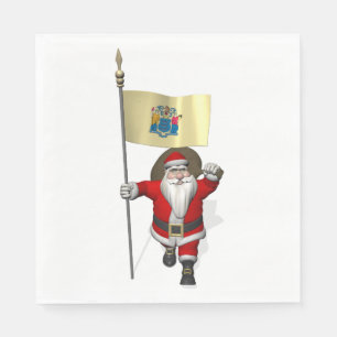 Santa Claus With Flag Of New Jersey Napkin