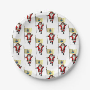 Santa Claus With Flag Of New Jersey Paper Plate
