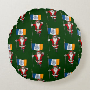 Santa Claus With Flag Of New York City Round Cushion