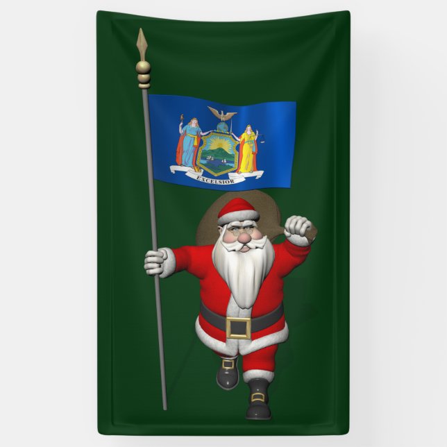 Santa Claus With Flag Of New York State Banner (Vertical)