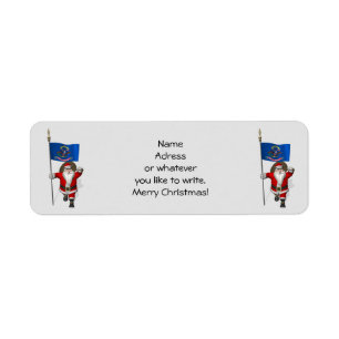 Santa Claus With Flag Of North Dakota Return Address Label