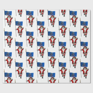 Santa Claus With Flag Of North Dakota Wrapping Paper