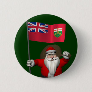 Santa Claus With Flag Of Ontario CDN 6 Cm Round Badge