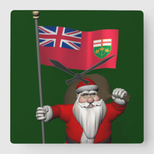 Santa Claus With Flag Of Ontario CDN Square Wall Clock