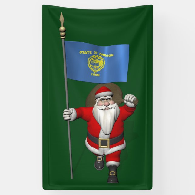 Santa Claus With Flag Of Oregon Banner (Vertical)