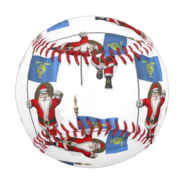 Santa Claus With Flag Of Oregon Baseball (Back)