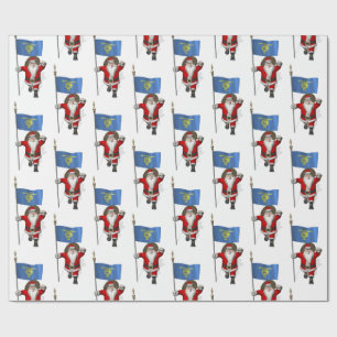 Santa Claus With Flag Of Oregon Wrapping Paper