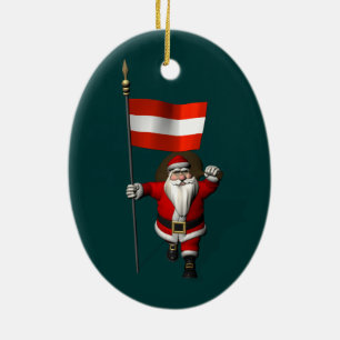 Santa Claus With Flag Of Österreich Ceramic Tree Decoration