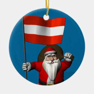 Santa Claus With Flag Of Österreich Ceramic Tree Decoration