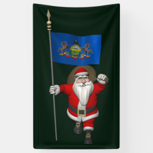Santa Claus With Flag Of Pennsylvania Banner