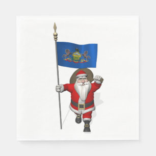 Santa Claus With Flag Of Pennsylvania Napkin