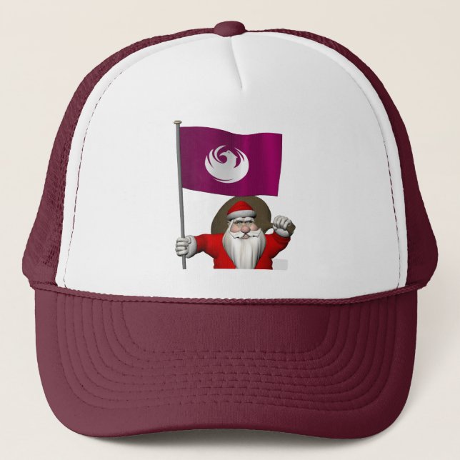Santa Claus With Flag Of Phoenix AZ Trucker Hat (Front)