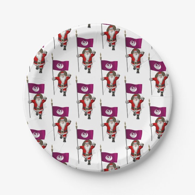 Santa Claus With Flag Of Phoenix Paper Plate (Front)