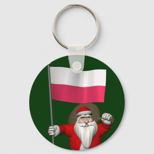 Santa Claus With Flag Of Poland Key Ring