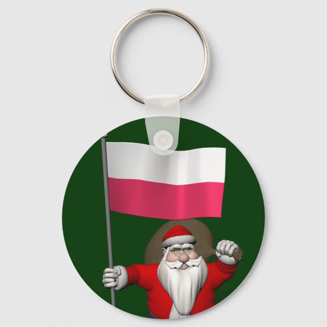 Santa Claus With Flag Of Poland Key Ring (Front)