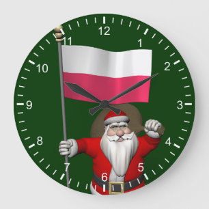 Santa Claus With Flag Of Poland Large Clock