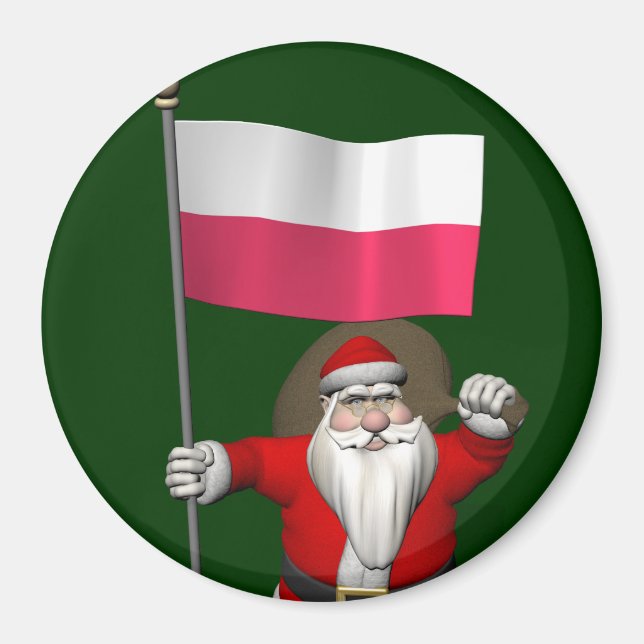 Santa Claus With Flag Of Poland Magnet (Front)