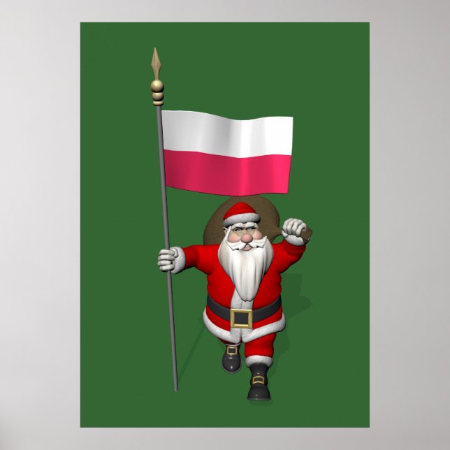 Santa Claus With Flag Of Poland Poster (Front)