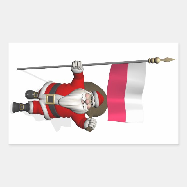 Santa Claus With Flag Of Poland Rectangular Sticker (Front)