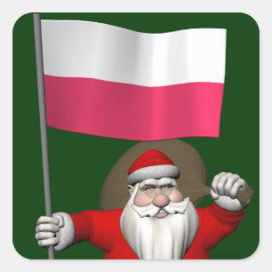 Santa Claus With Flag Of Poland Square Sticker