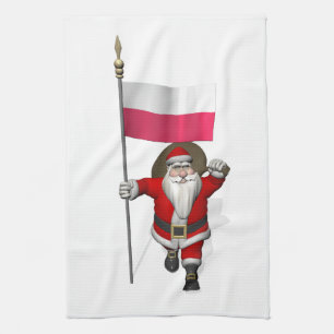 Santa Claus With Flag Of Poland Tea Towel