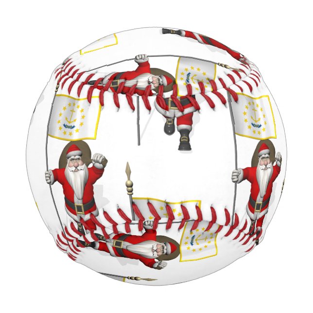 Santa Claus With Flag Of Rhode Island Baseball (Back)