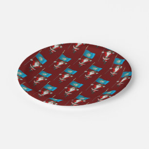 Santa Claus With Flag Of South Dakota Paper Plate