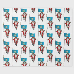 Santa Claus With Flag Of South Dakota Wrapping Paper