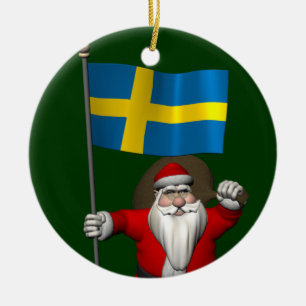 Santa Claus With Flag Of Sweden Ceramic Ornament