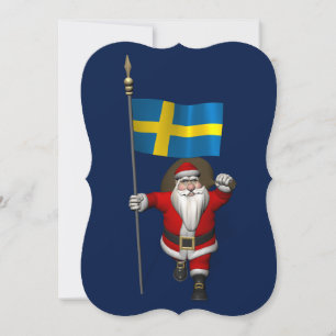 Santa Claus With Flag Of Sweden Holiday Card
