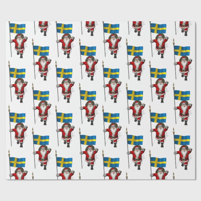 Santa Claus With Flag Of Sweden Wrapping Paper (Flat)