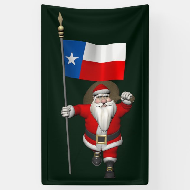 Santa Claus With Flag Of Texas Banner (Vertical)