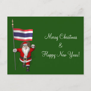 Santa Claus With Flag Of Thailand Holiday Postcard