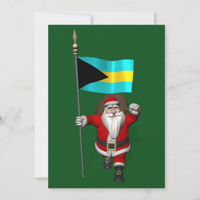 Santa Claus With Flag Of The Bahamas Holiday Card (Front)