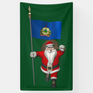 Santa Claus With Flag Of Vermont Banner