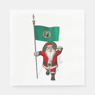 Santa Claus With Flag Of  Washington Napkin