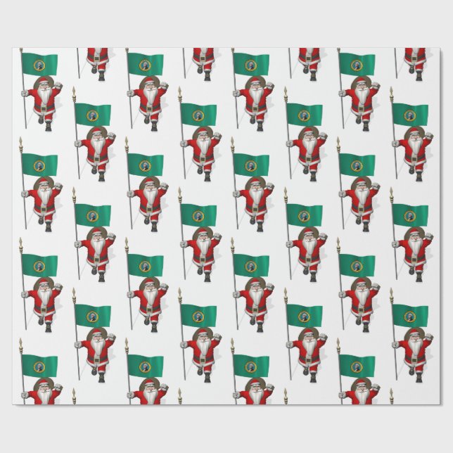 Santa Claus With Flag Of  Washington Wrapping Paper (Flat)