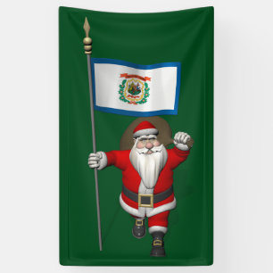 Santa Claus With Flag Of West Virginia Banner