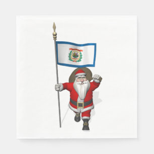 Santa Claus With Flag Of West Virginia Napkin