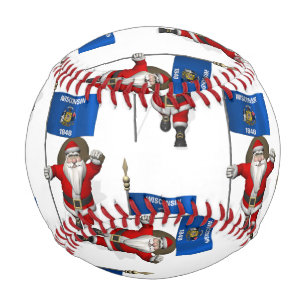 Santa Claus With Flag Of Wisconsin Baseball