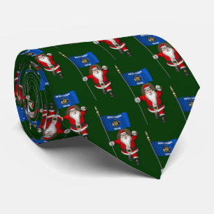 Santa Claus With Flag Of Wisconsin Tie