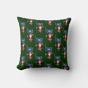 Santa Claus With Flag Of Wyoming Cushion