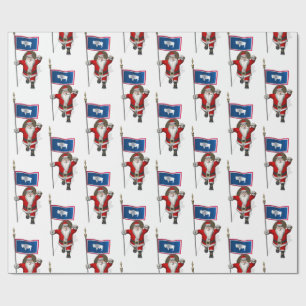 Santa Claus With Flag Of Wyoming Wrapping Paper