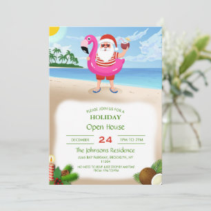Santa Claus with flamingo inflatable ring          Invitation
