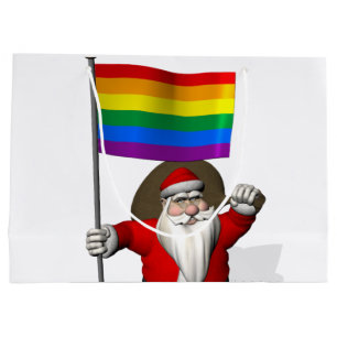 Santa Claus With Gay Pride Rainbow Flag Large Gift Bag