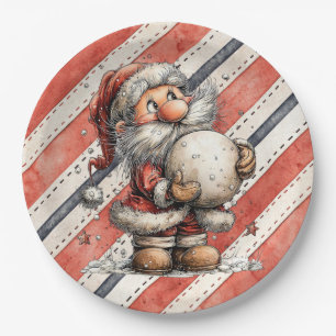 Santa Claus With Giant Snowball  Paper Plate