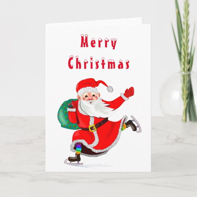 Santa Claus with Gift Christmas Card (Front)