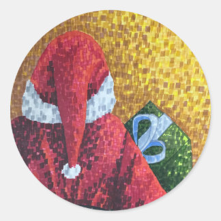 Santa Claus with Gift Painting Classic Round Sticker