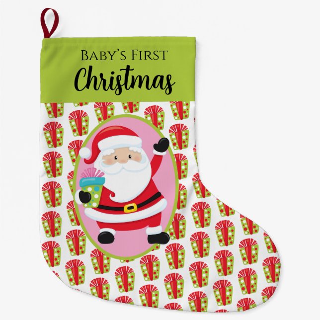 Santa Claus With Gifts Large Christmas Stocking (Front)