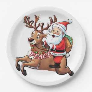 Santa Claus with Gifts of Peace Paper Plate